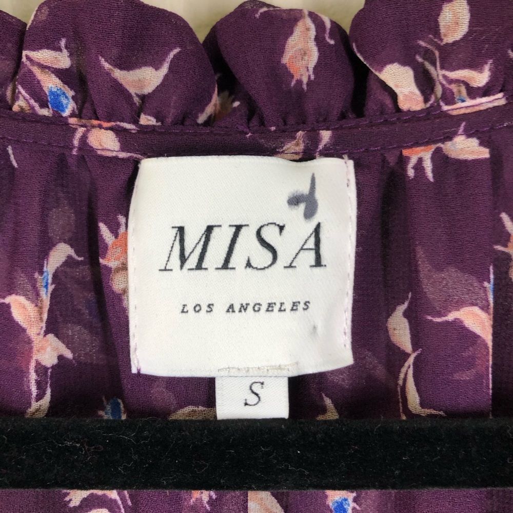 MISA Los Angeles Top Purple Floral Blouse Short Sleeve Shirt V Neck Sheer Small - Picture 4 of 8